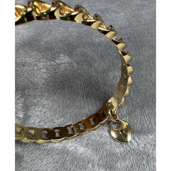 Vintage Graziano Gold Tone Chunky Chain Bangle Bracelet w/ Heart Padlock Charm - Picture 4 of 7